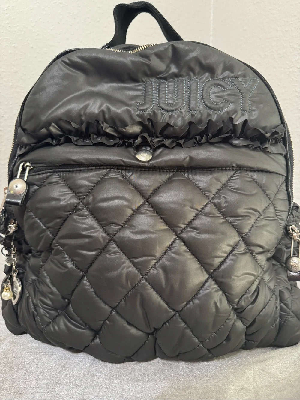 Juicy Couture Black Quilted Ruffle Backpack